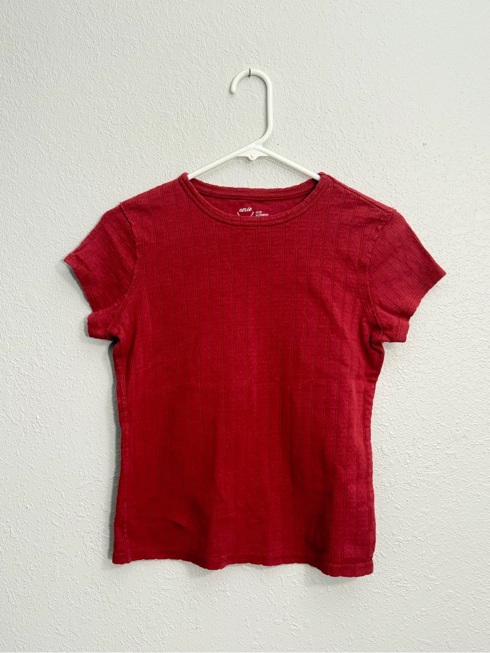 aerie Ribbed Short Sleeve Tee in Red